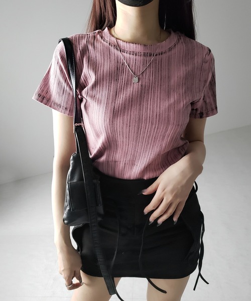 セール】【 3color 】ヴィンテージプリントクロップドリブTシャツ 