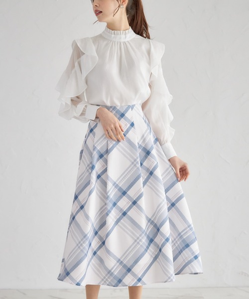 tocco closet（トッコ　クローゼット）の「バックレースアップチェックプリントツイードスカート（スカート・レディース・ピンク/ネイビー・M）」の21枚目の写真