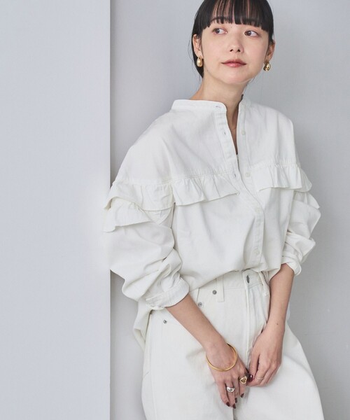 coen（コーエン）の「デニムフリルブラウス（シャツ/ブラウス・レディース・ダークグレー/オフホワイト/コバルトブルー・M/L）」の20枚目の写真