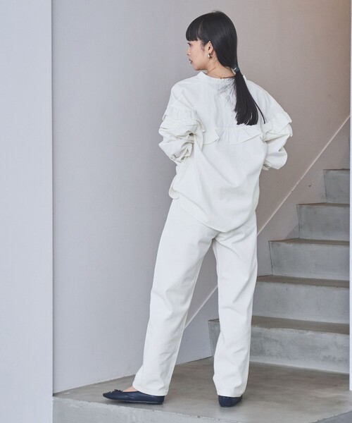 coen（コーエン）の「デニムフリルブラウス（シャツ/ブラウス・レディース・ダークグレー/オフホワイト/コバルトブルー・M/L）」の12枚目の写真