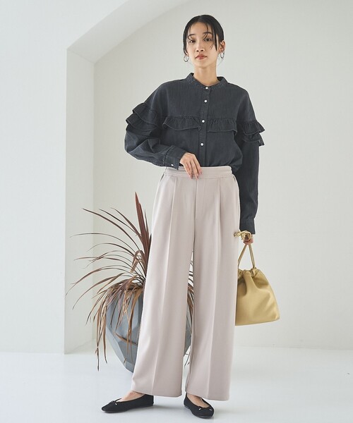 coen（コーエン）の「デニムフリルブラウス（シャツ/ブラウス・レディース・ダークグレー/オフホワイト/コバルトブルー・M/L）」の4枚目の写真