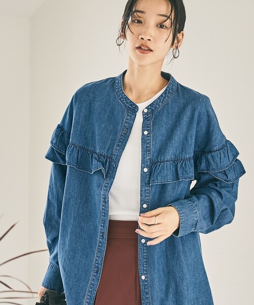 本日のみ値下げ デニムフリルシャツ　新品 フリルデニムシャツブラウス