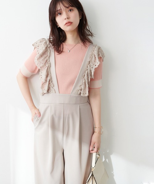 natural couture（ナチュラルクチュール）の「【WEB限定】スカラップ刺繍使いサロペット（サロペット/オーバーオール・レディース・グレイッシュベージュ/ブラック/サックスブルー・LARGE/MEDIUM）」の21枚目の写真