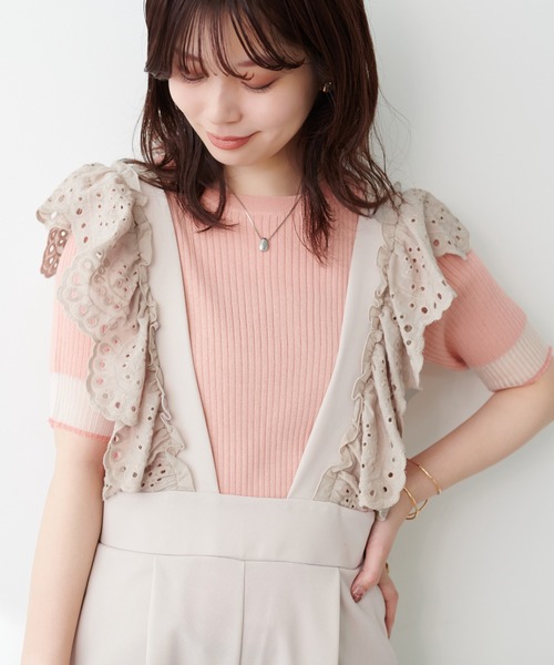 natural couture（ナチュラルクチュール）の「【WEB限定】スカラップ刺繍使いサロペット（サロペット/オーバーオール・レディース・グレイッシュベージュ/ブラック/サックスブルー・LARGE/MEDIUM）」の22枚目の写真