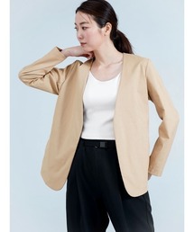 YORT（ヨート）の「【吸水速乾・UVカット・接触冷感】リネン混ジャケット（ノーカラージャケット）」