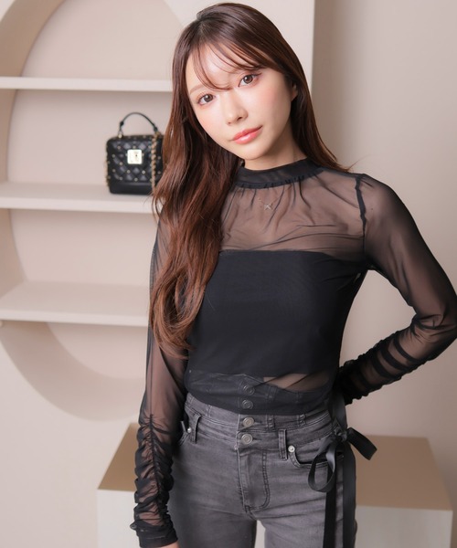 ベアSETサイドリボンチュールトップス（Tシャツ/カットソー