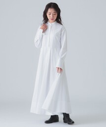 バンドカラー シャツワンピース