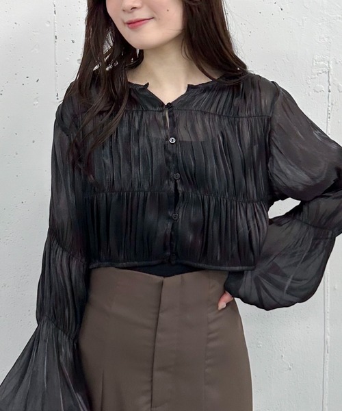 archives（アルシーヴ）の「シャイニーシアーギャザーブラウス／（シャツ/ブラウス・レディース・モカ/ブラック/アイボリー・MEDIUM）」の11枚目の写真