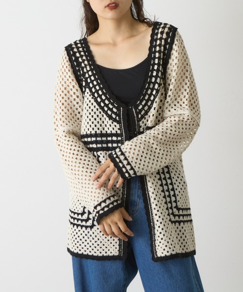 WILLOW(ウィロー)の「クロシェ編みカーディガン(ニット/セーター・レディース・ブラック/カーキ・ONE SIZE)」の20枚目の写真