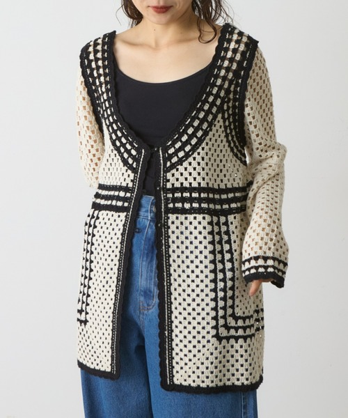 WILLOW(ウィロー)の「クロシェ編みカーディガン(ニット/セーター・レディース・ブラック/カーキ・ONE SIZE)」の21枚目の写真