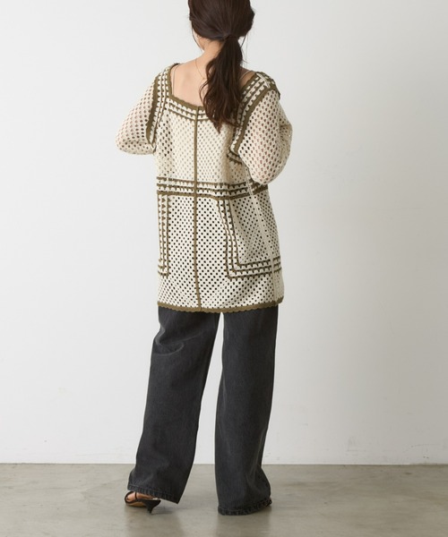 WILLOW(ウィロー)の「クロシェ編みカーディガン(ニット/セーター・レディース・ブラック/カーキ・ONE SIZE)」の3枚目の写真