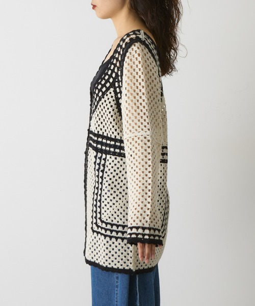 WILLOW(ウィロー)の「クロシェ編みカーディガン(ニット/セーター・レディース・ブラック/カーキ・ONE SIZE)」の6枚目の写真