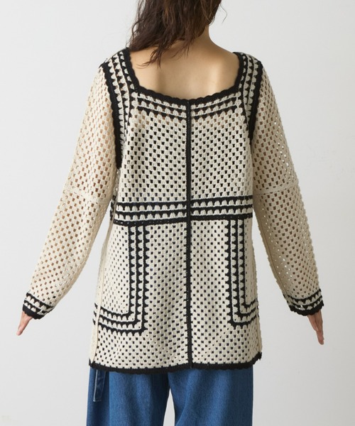 WILLOW(ウィロー)の「クロシェ編みカーディガン(ニット/セーター・レディース・ブラック/カーキ・ONE SIZE)」の7枚目の写真