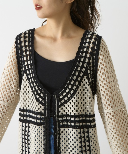 WILLOW(ウィロー)の「クロシェ編みカーディガン(ニット/セーター・レディース・ブラック/カーキ・ONE SIZE)」の8枚目の写真