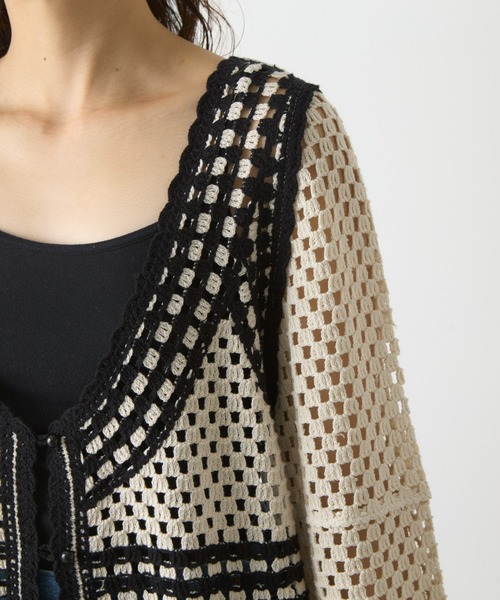 WILLOW(ウィロー)の「クロシェ編みカーディガン(ニット/セーター・レディース・ブラック/カーキ・ONE SIZE)」の9枚目の写真