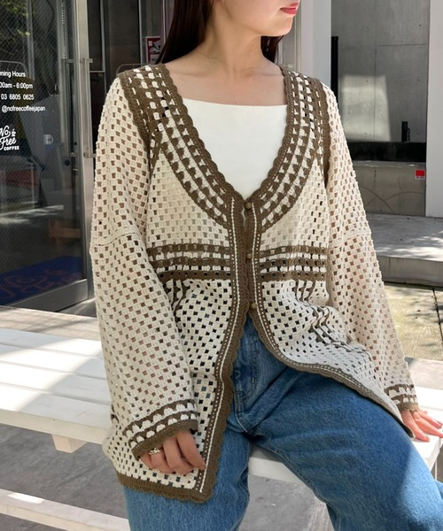 WILLOW(ウィロー)の「クロシェ編みカーディガン(ニット/セーター・レディース・ブラック/カーキ・ONE SIZE)」の14枚目の写真