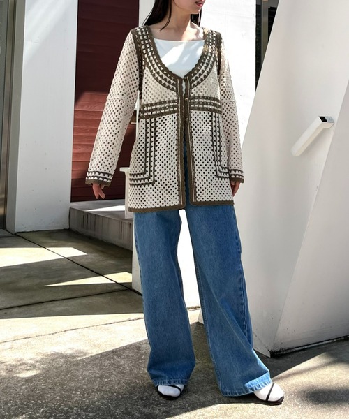 WILLOW(ウィロー)の「クロシェ編みカーディガン(ニット/セーター・レディース・ブラック/カーキ・ONE SIZE)」の16枚目の写真