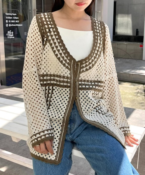 WILLOW(ウィロー)の「クロシェ編みカーディガン(ニット/セーター・レディース・ブラック/カーキ・ONE SIZE)」の15枚目の写真