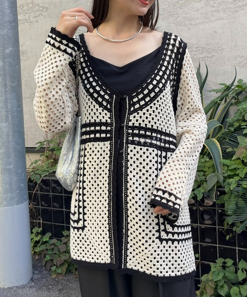 WILLOW(ウィロー)の「クロシェ編みカーディガン(ニット/セーター・レディース・ブラック/カーキ・ONE SIZE)」の17枚目の写真