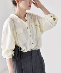 quaranciel:〈洗濯機可能〉ドレッシー ワーク ロングスリーブ シャツ