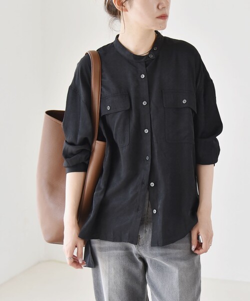 quaranciel(カランシエル)の「quaranciel:〈洗濯機可能〉ドレッシー ワーク ロングスリーブ シャツ(シャツ/ブラウス・レディース・ブラウン/ナチュラル/ブラック・ONE SIZE)」の2枚目の写真