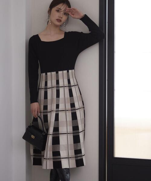 PROPORTION BODY DRESSING（プロポーションボディドレッシング）の「チェックドッキングニットワンピース / 1214240924（ワンピース・レディース・ブラック/ボルドー・SMALL/MEDIUM）」の5枚目の写真