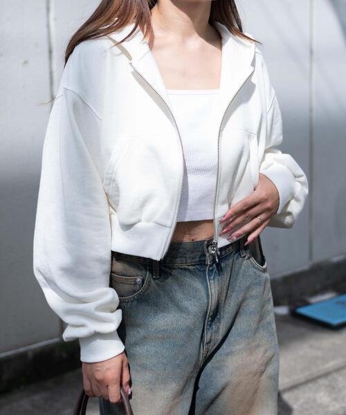 WEGO(ウィゴー)の「WEGO/裏起毛Wジップショートパーカー(パーカー・レディース・アイボリー/ブラック/杢グレー/ブラック系その他/ホワイト系その他・FREE)」の6枚目の写真