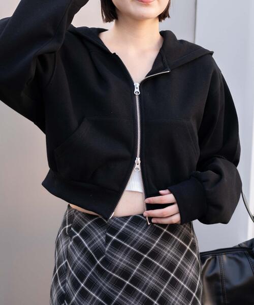 WEGO(ウィゴー)の「WEGO/裏起毛Wジップショートパーカー(パーカー・レディース・アイボリー/ブラック/杢グレー/ブラック系その他/ホワイト系その他・FREE)」の13枚目の写真