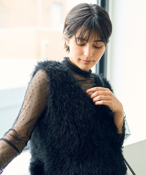 Rouge vif Anna（ルージュヴィフアンナ）の「ドットチュールシアータートル（Tシャツ/カットソー・レディース・ホワイト/ブラック・フリー）」の4枚目の写真