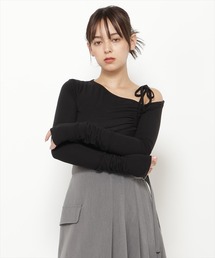 REDYAZEL | シャーリングリボンアシメトップス(Tシャツ/カットソー)