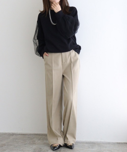 Pierrot(ピエロ)の「カシミヤタッチセミルーズストレートパンツ(その他パンツ・レディース・チェック/ブラック/グレイッシュベージュ・PM/PL/M/L)」の17枚目の写真
