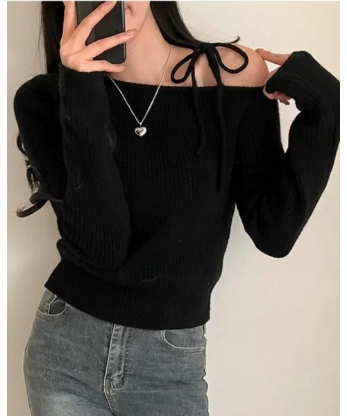 SALTMINT（ソルトミント）の「ワンショルダーリボンニットトップス（ニット/セーター・レディース・ホワイト/ブラック/レッド・FREE）」の4枚目の写真