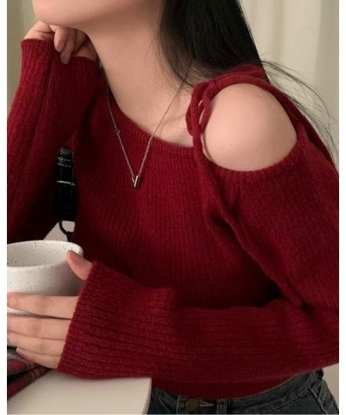 SALTMINT（ソルトミント）の「ワンショルダーリボンニットトップス（ニット/セーター・レディース・ホワイト/ブラック/レッド・FREE）」の9枚目の写真