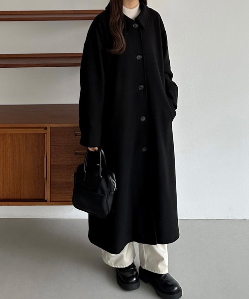 コクーンスリーブステンカラーロングコート（ステンカラーコート