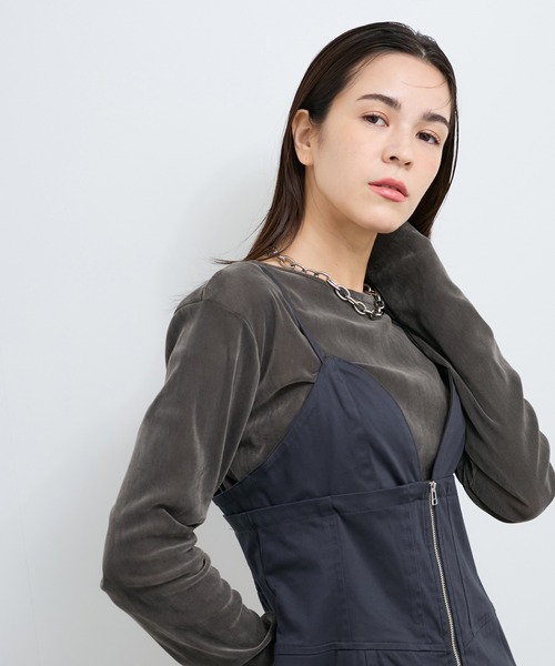 le cercle ADAM ET ROPE'(ルセルクルアダムエロペ)の「シアーベロアトップス(Tシャツ/カットソー・レディース・ホワイト/チャコールグレー/マスタード/ライム・FREE)」の13枚目の写真