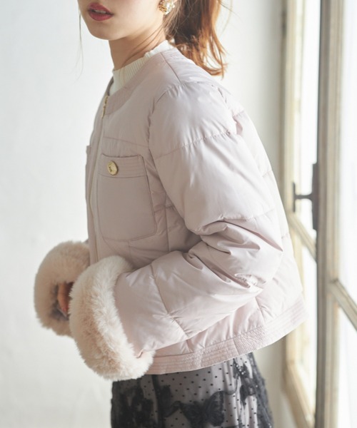 tocco closet 2WAY袖口ファー付きマイクロファイバージャケット
