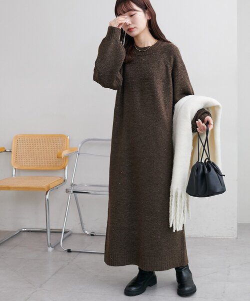 セール】【6色展開!/WEB限定】ラグランハイネックニットワンピース