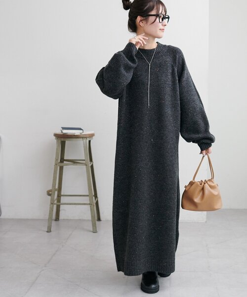 セール】【6色展開!/WEB限定】ラグランハイネックニットワンピース