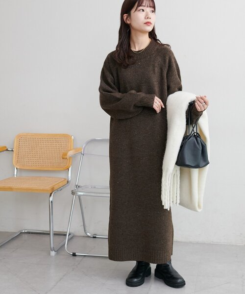 6色展開!/WEB限定】ラグランハイネックニットワンピース（ワンピース