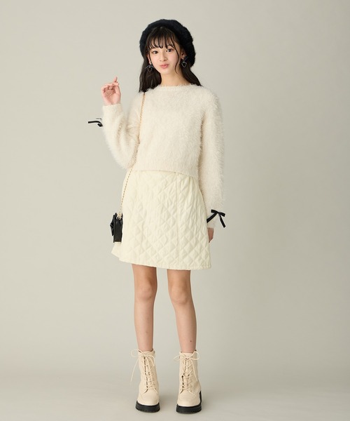 Amourire girl(アムリールガール)の「キルトフレア台形スカート(130㎝~160㎝)(スカート・キッズ・オフホワイト/ブラック/ピンク・130cm/140cm/150cm/160cm)」の7枚目の写真