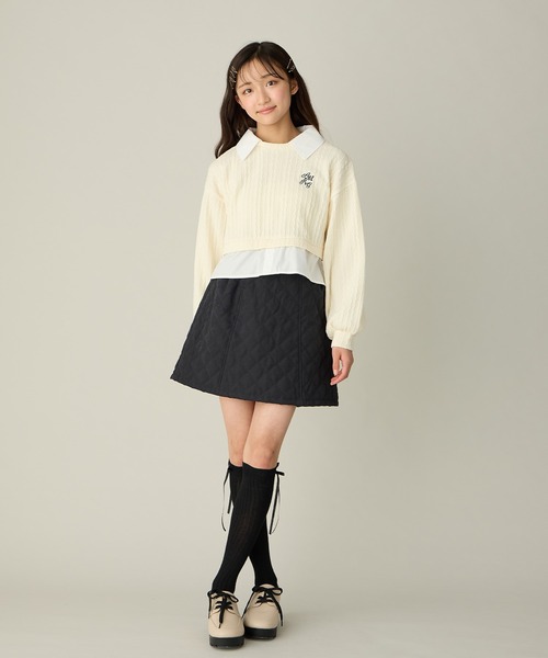 Amourire girl(アムリールガール)の「キルトフレア台形スカート(130㎝~160㎝)(スカート・キッズ・オフホワイト/ブラック/ピンク・130cm/140cm/150cm/160cm)」の13枚目の写真
