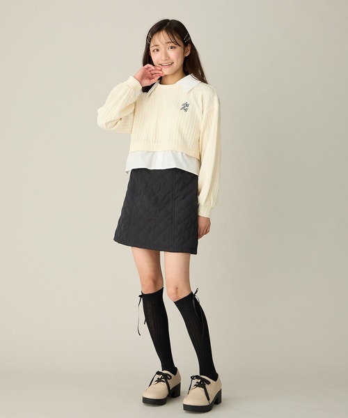 Amourire girl(アムリールガール)の「キルトフレア台形スカート(130㎝~160㎝)(スカート・キッズ・オフホワイト/ブラック/ピンク・130cm/140cm/150cm/160cm)」の12枚目の写真
