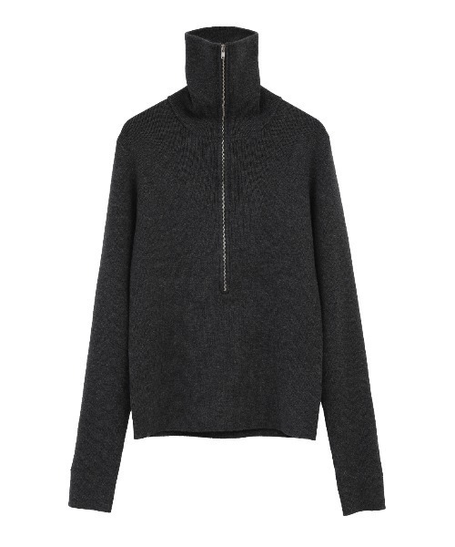 CLANE TURTLE WIDE SLIT KNIT TOPS ネイビー CLANE/クラネ】ZIP UP TURTLE KNIT TOPS/ジップアップタートル