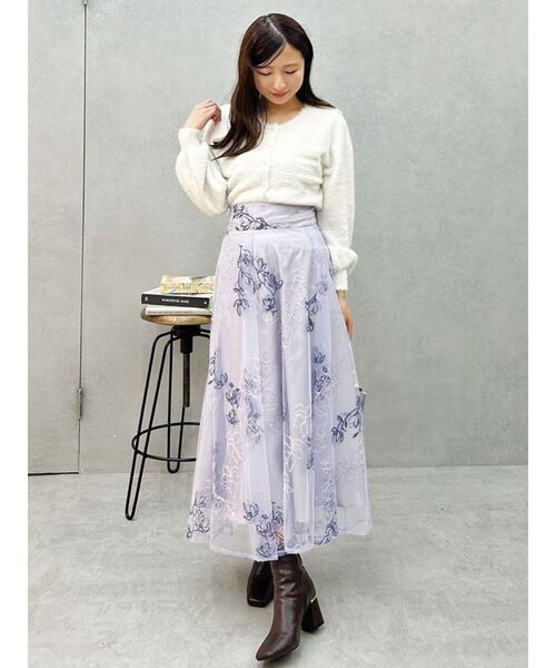 MERCURYDUO（マーキュリーデュオ）の「ミニシャギーロングスリーブニットカーディガン（カーディガン/ボレロ・レディース・グレー/アイボリー・FREE）」の10枚目の写真