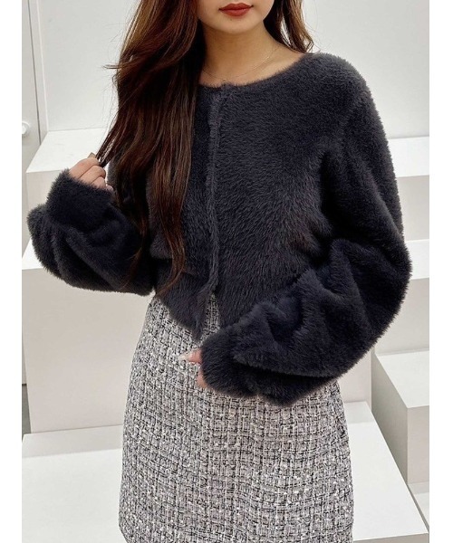 MERCURYDUO（マーキュリーデュオ）の「ミニシャギーロングスリーブニットカーディガン（カーディガン/ボレロ・レディース・グレー/アイボリー・FREE）」の2枚目の写真