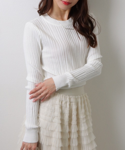 Lace Ladies(レースレディース)の「クルーネック タイトシルエット シンプル リブ ニット トップス(ニット/セーター・レディース・モカ/ホワイト/アイボリー/グレイッシュベージュ/ブラック・FREE)」の2枚目の写真