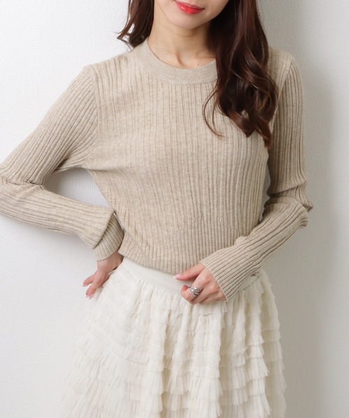 Lace Ladies(レースレディース)の「クルーネック タイトシルエット シンプル リブ ニット トップス(ニット/セーター・レディース・モカ/ホワイト/アイボリー/グレイッシュベージュ/ブラック・FREE)」の5枚目の写真