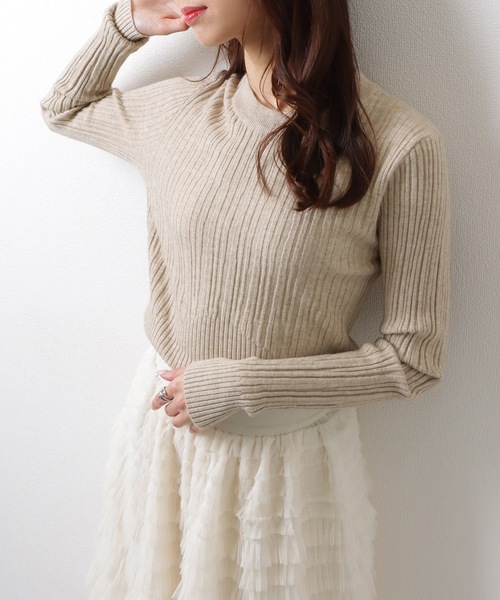 Lace Ladies(レースレディース)の「クルーネック タイトシルエット シンプル リブ ニット トップス(ニット/セーター・レディース・モカ/ホワイト/アイボリー/グレイッシュベージュ/ブラック・FREE)」の7枚目の写真