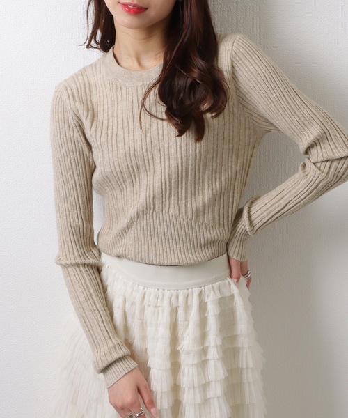 Lace Ladies(レースレディース)の「クルーネック タイトシルエット シンプル リブ ニット トップス(ニット/セーター・レディース・モカ/ホワイト/アイボリー/グレイッシュベージュ/ブラック・FREE)」の10枚目の写真