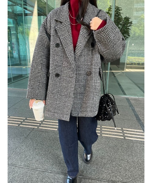 paravion(パラビオン)の「ダブルチェックコート(テーラードジャケット・レディース・ブラウン/グレー・FREE)」の9枚目の写真